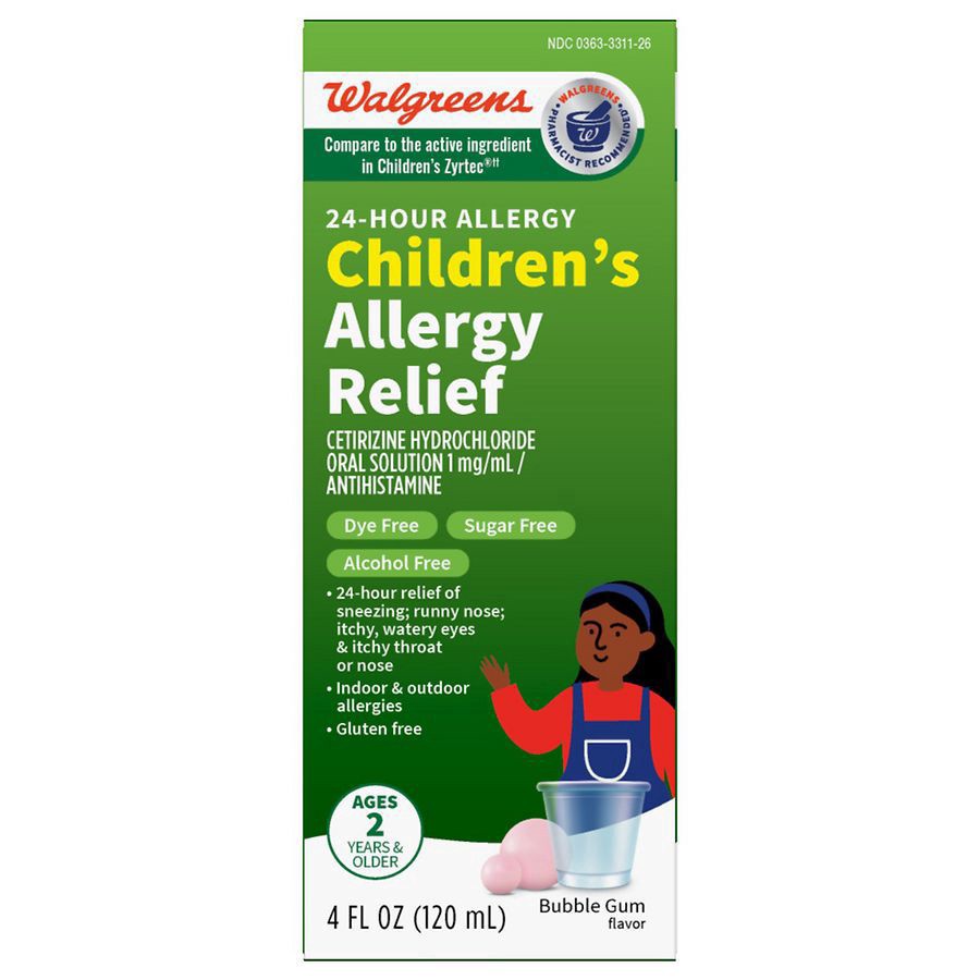 slide 1 of 5, Walgreens 24 Hour Children's Allergy Relief Cetirizine Oral Solution Bubble Gum, 4 fl oz