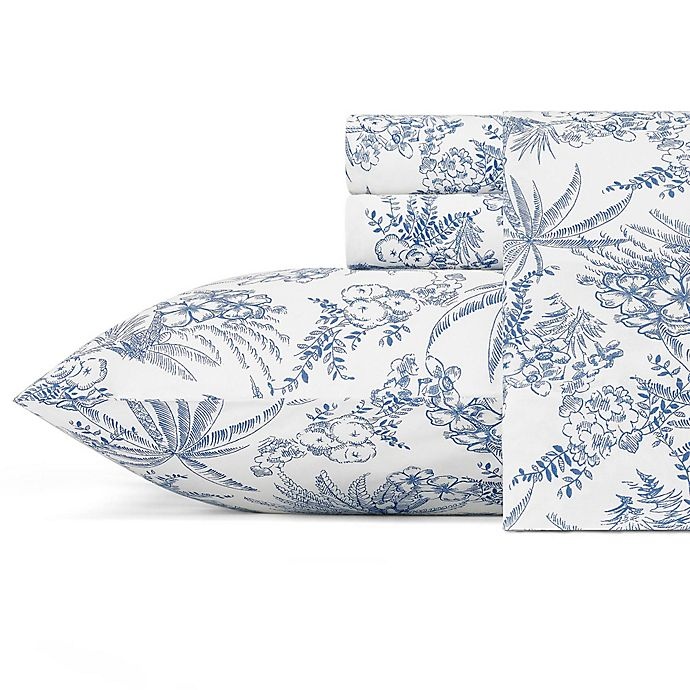 slide 2 of 3, Tommy Bahama Pen and Ink Palm Queen Sheet Set - Blue, 1 ct