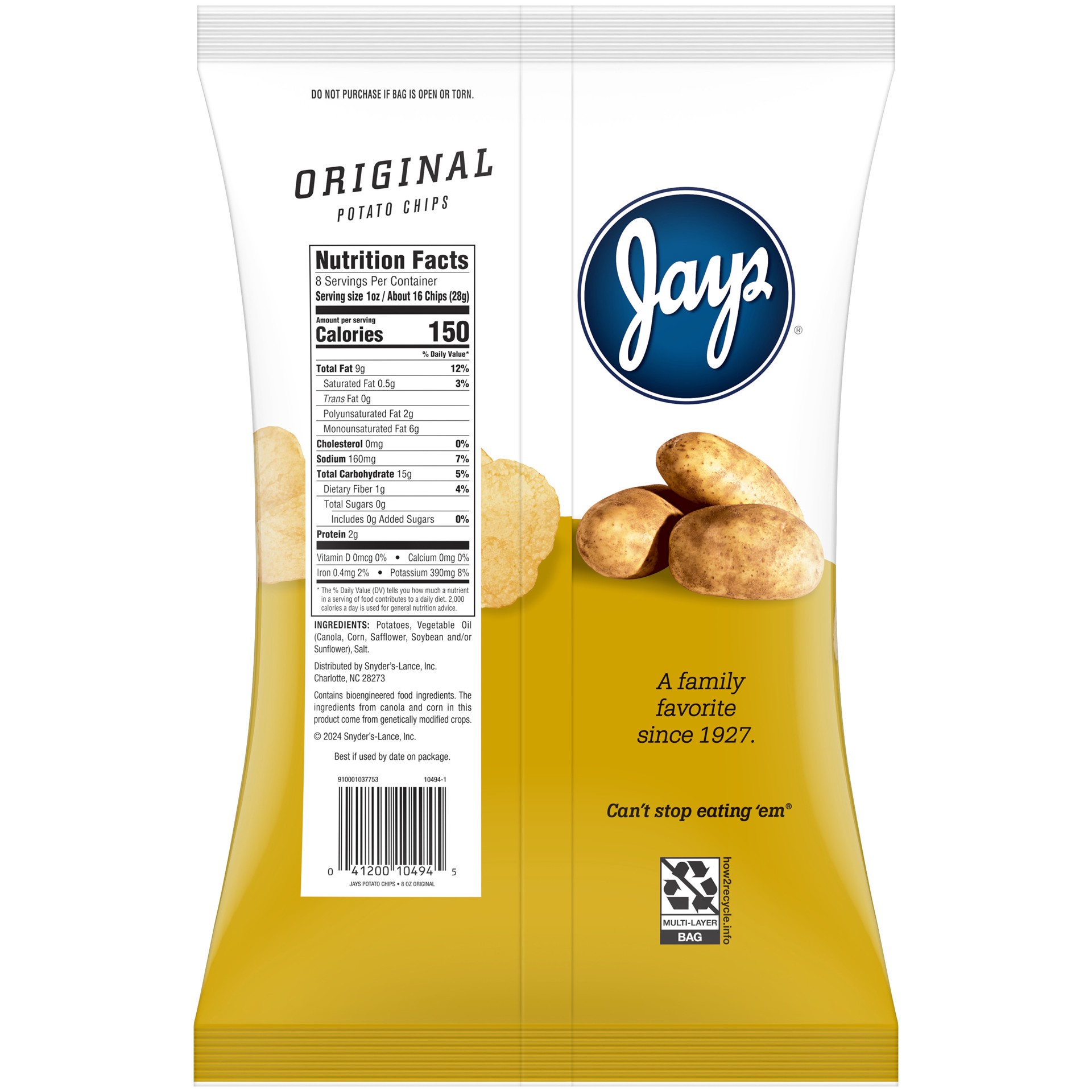 slide 5 of 6, Jay's Original Chips, 8 oz