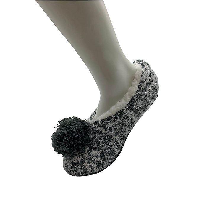 slide 2 of 3, Bee & Willow Home Hairy Fairisle Small Slippers with Pom Pom - Grey, 1 ct