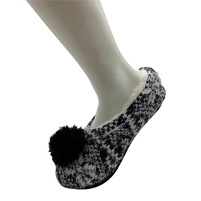 slide 2 of 4, Bee & Willow Home Hairy Fairisle Small Slippers with Pom Pom - Black, 1 ct