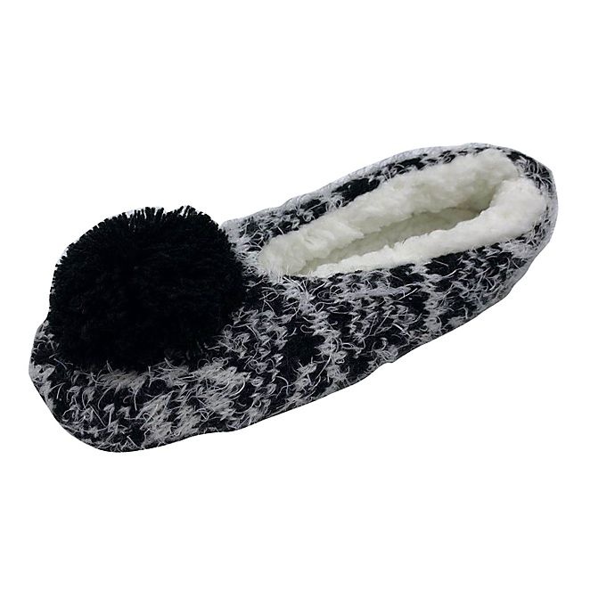 slide 3 of 4, Bee & Willow Home Hairy Fairisle Small Slippers with Pom Pom - Black, 1 ct