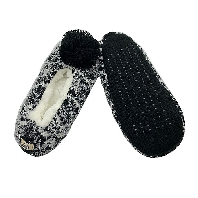 slide 4 of 4, Bee & Willow Home Hairy Fairisle Small Slippers with Pom Pom - Black, 1 ct