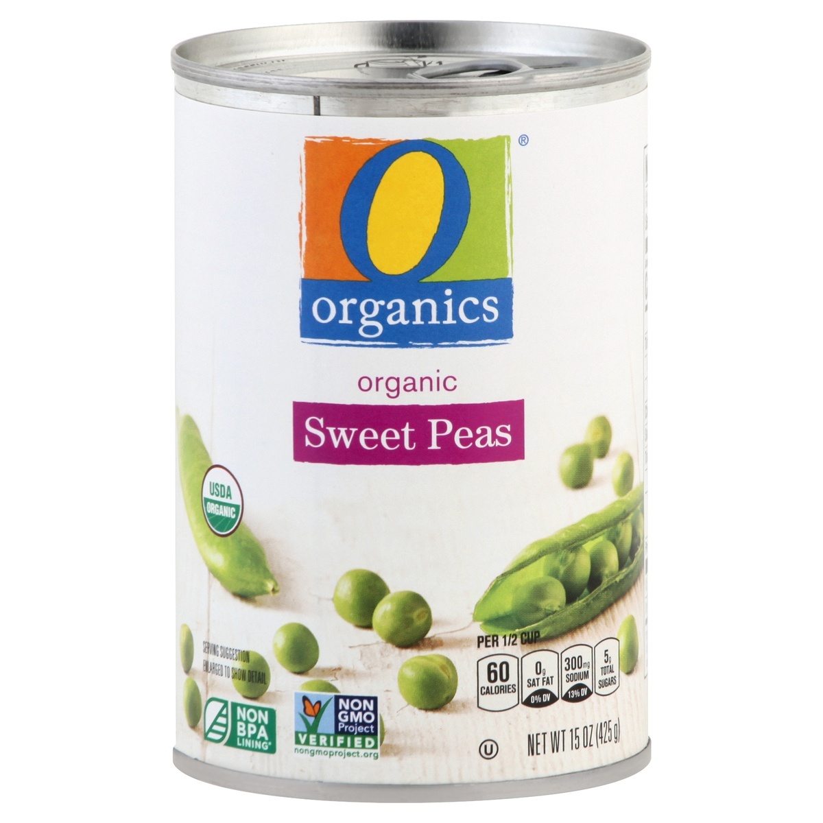 slide 1 of 7, O Organics Organic Peas Sweet, 15 oz