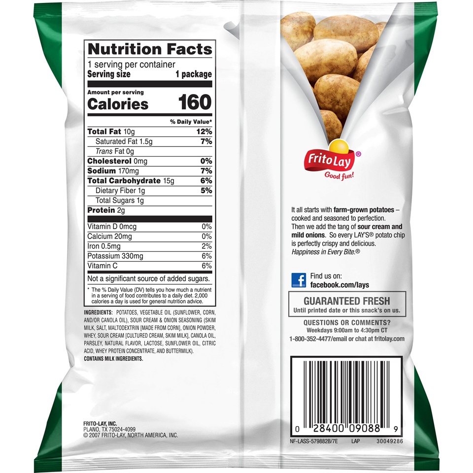 slide 4 of 5, Lay's Sour Cream & Onion, 1 oz