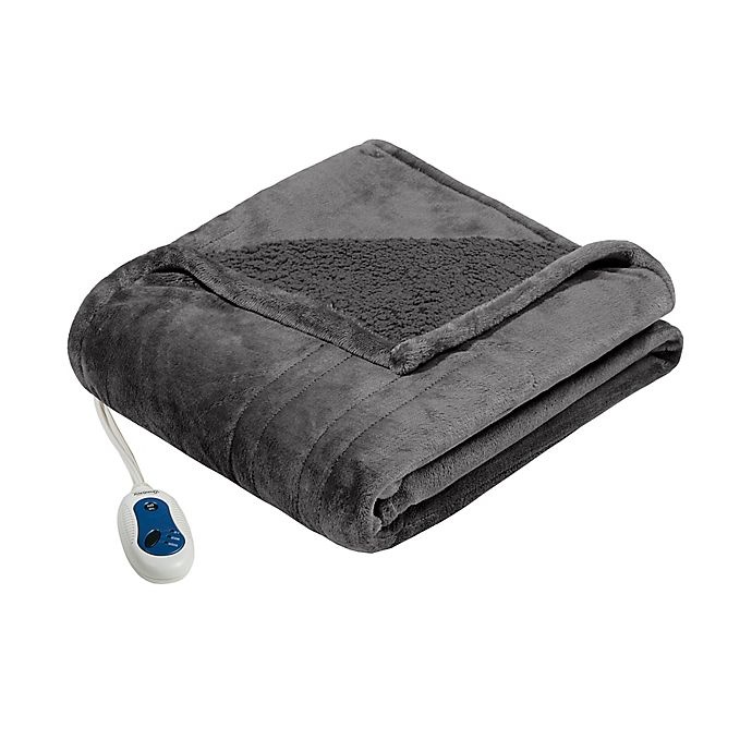 slide 1 of 4, Beautyrest Berber Heated Microlight Throw Blanket - Grey, 1 ct