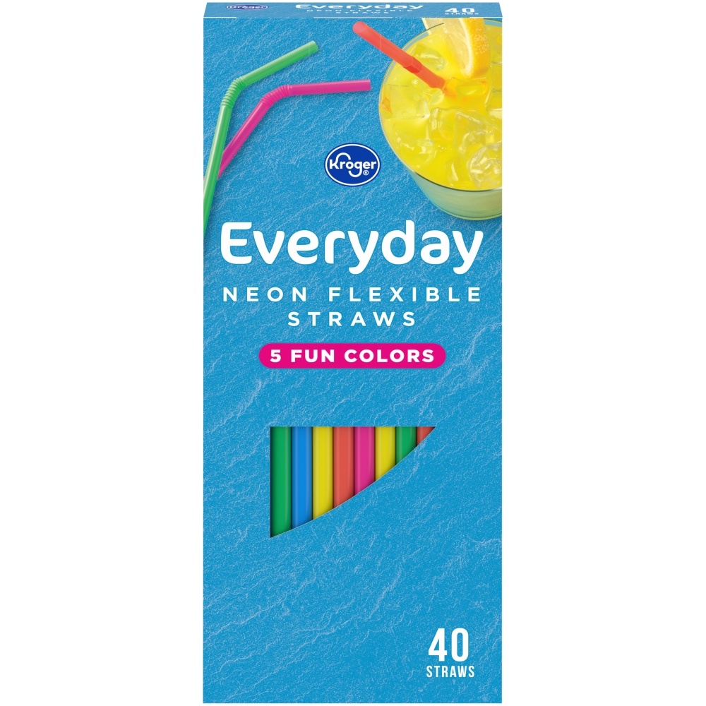slide 1 of 1, Kroger Neon Flexible Straws, 40 ct