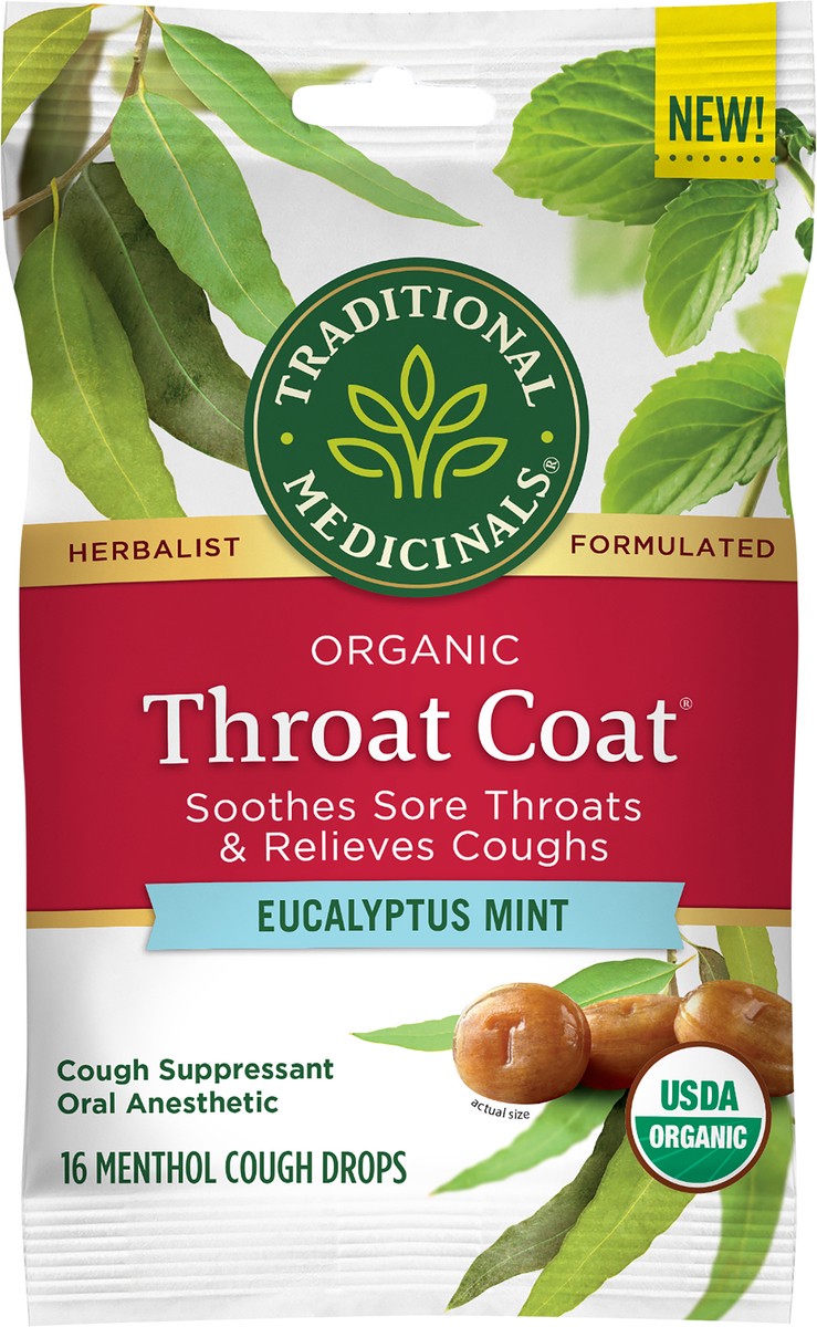 slide 2 of 3, Traditional Medicinals Organic Throat Coat Lozenges Eucalyptus Mint, 16 ct