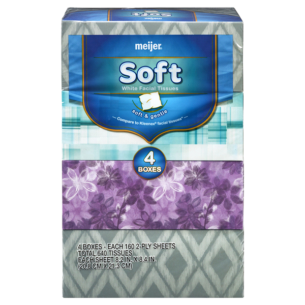 slide 1 of 2, Meijer Soft White Facial Tissues Flat Box, 160 sheets, 4 ct