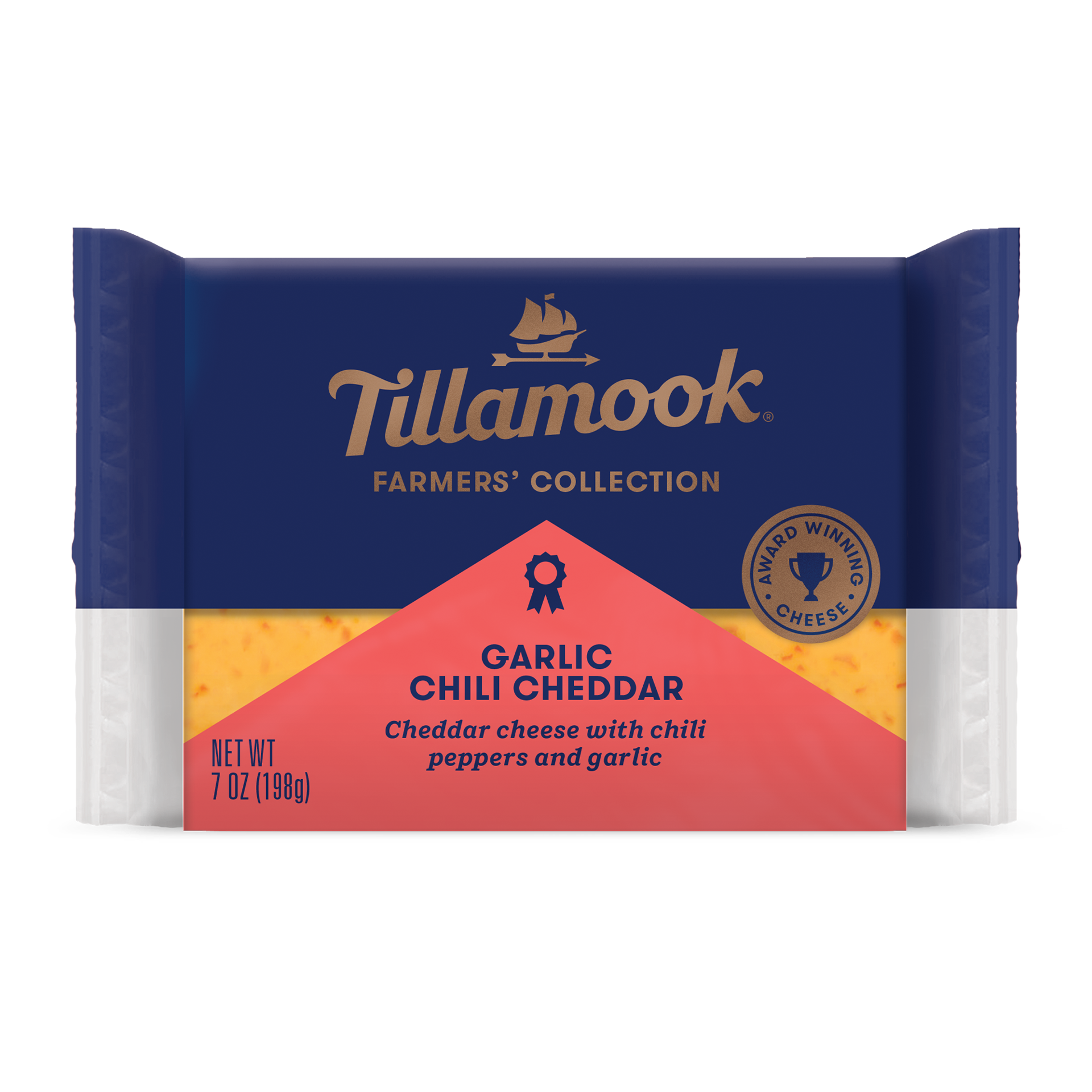 slide 1 of 1, Tillamook Farmers' Collection Garlic Chili Cheddar Cheese Block, 7oz, 198 gram