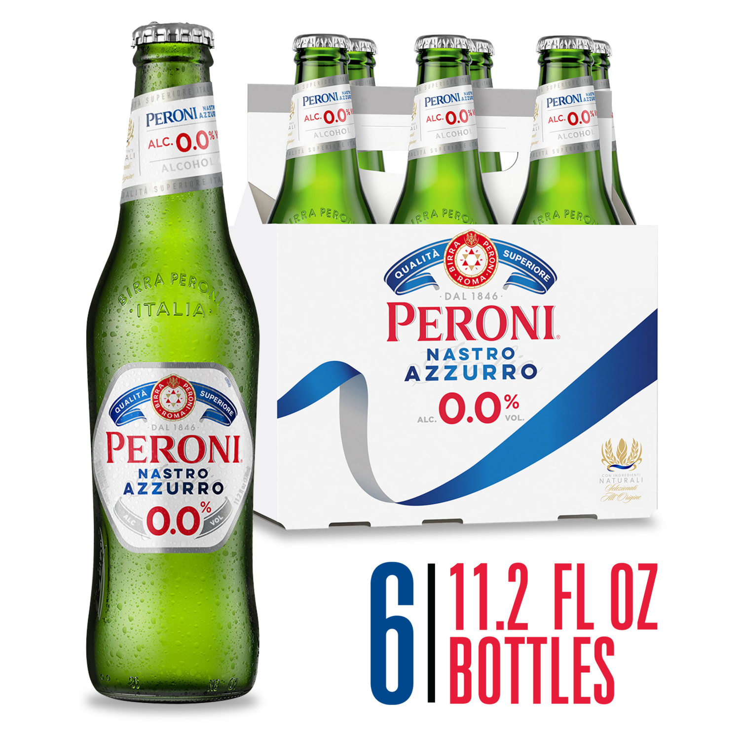 slide 1 of 4, Peroni Nastro Azzurro Italian Style Lager Beer 6 - 11.2 fl oz Bottles, 6 ct