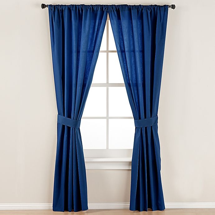 slide 1 of 1, Smoothweave Tailored Rod Pocket Window Curtain Panel with Tie Back - Navy, 108 in