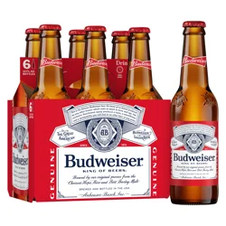 Budweiser Beer, 6 Pack Beer, 12 FL OZ Bottles, 5% ABV