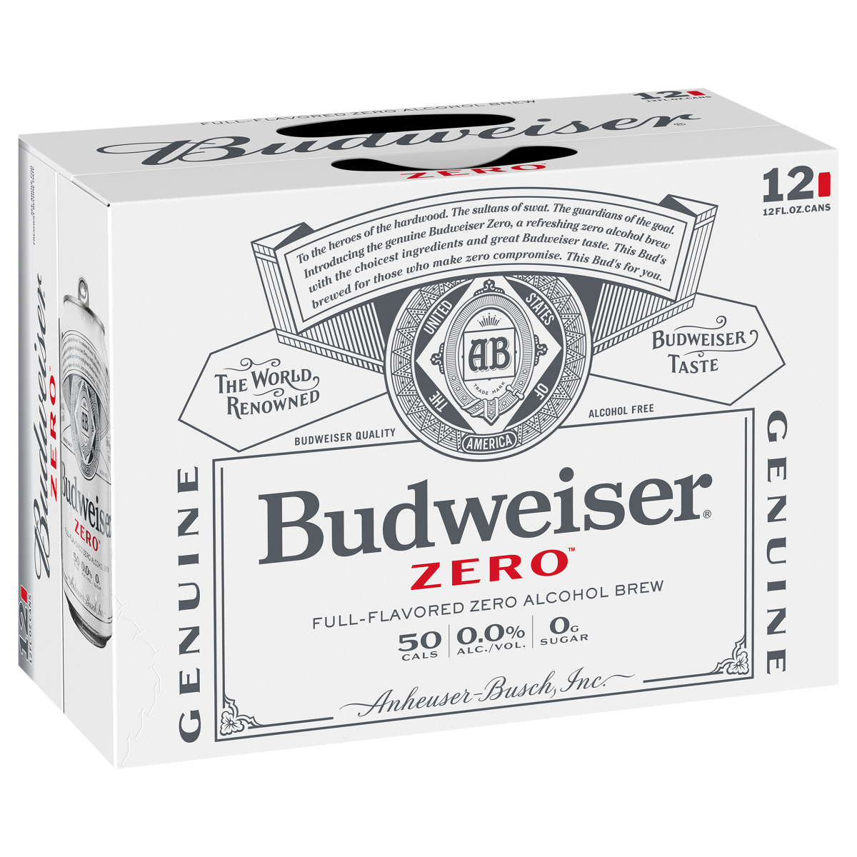 slide 3 of 3, Budweiser Zero Alcohol Free American Lager Beer 12 Pack, 12 fl oz Cans, 12 ct; 12 oz