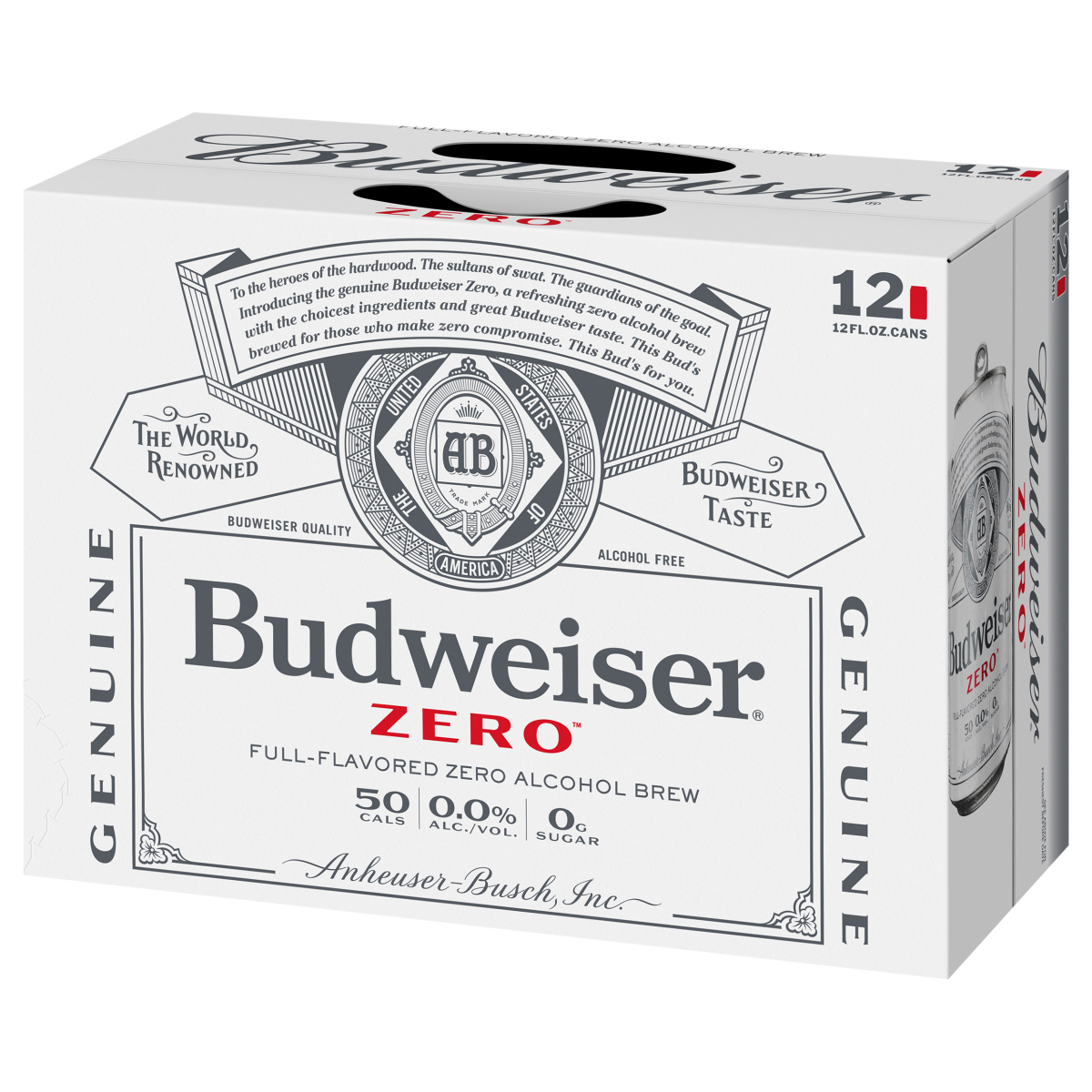 slide 2 of 3, Budweiser Zero Alcohol Free American Lager Beer 12 Pack, 12 fl oz Cans, 12 ct; 12 oz