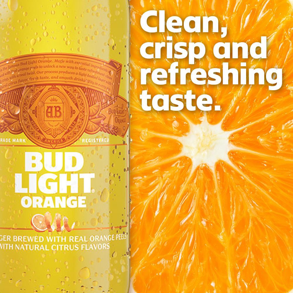 slide 4 of 5, Bud Light Orange is the classic Bud Light beer, but made with real orange peels. It is brewed using premium aroma hop varieties, barley malts and rice. Featuring a clean and crisp taste, this beer has a hint of orange in every sip. 6 pack of bottles., 6 ct; 12 oz