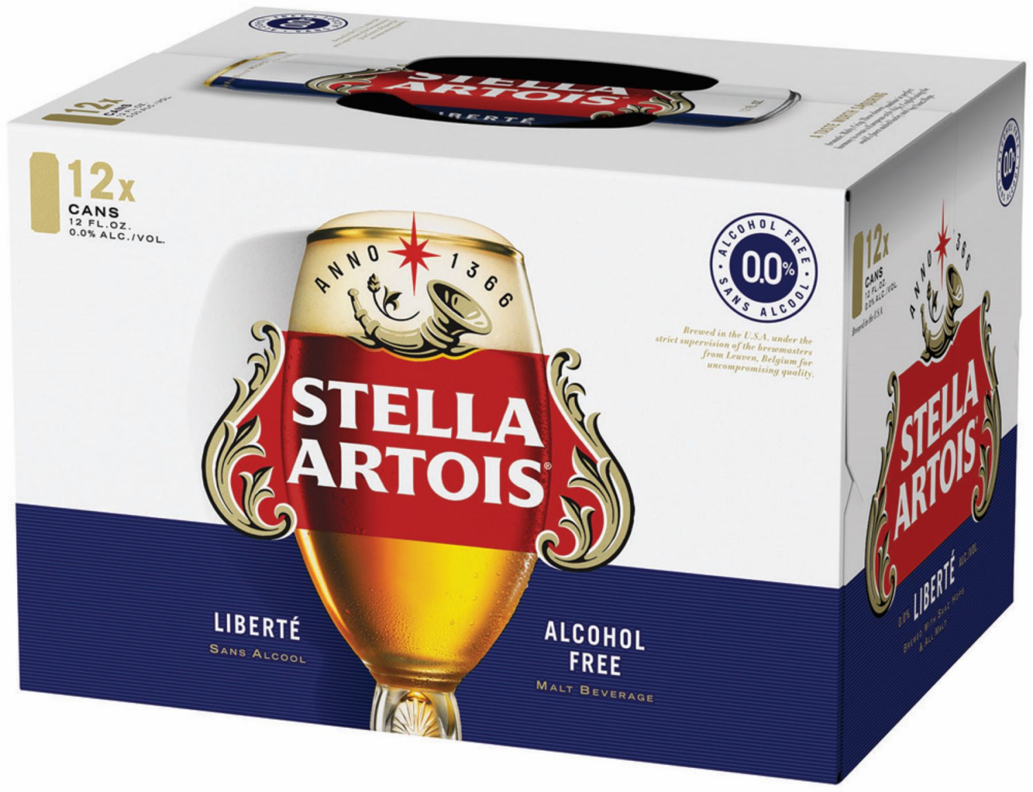 slide 4 of 7, Stella Artois 0.0 Alcohol Free Brew, Non-alcoholic Beer 12 Pack 12 fl oz Cans, 12 ct; 12 oz