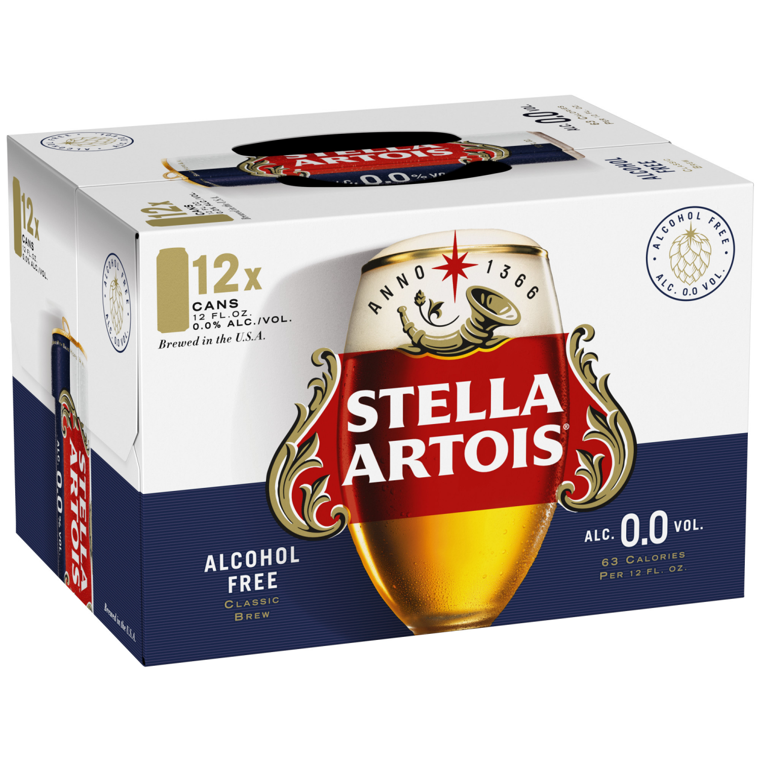 slide 5 of 7, Stella Artois 0.0 Alcohol Free Brew, Non-alcoholic Beer 12 Pack 12 fl oz Cans, 12 ct; 12 oz