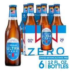 Michelob ULTRA ZERO Non-Alcoholic American Lager Beer, 6 Pack 12 fl oz Glass Bottles
