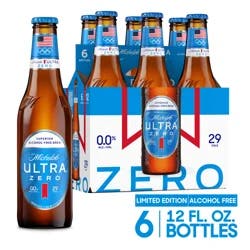 Michelob ULTRA ZERO Non-Alcoholic American Lager Beer, 6 Pack 12 fl oz Glass Bottles