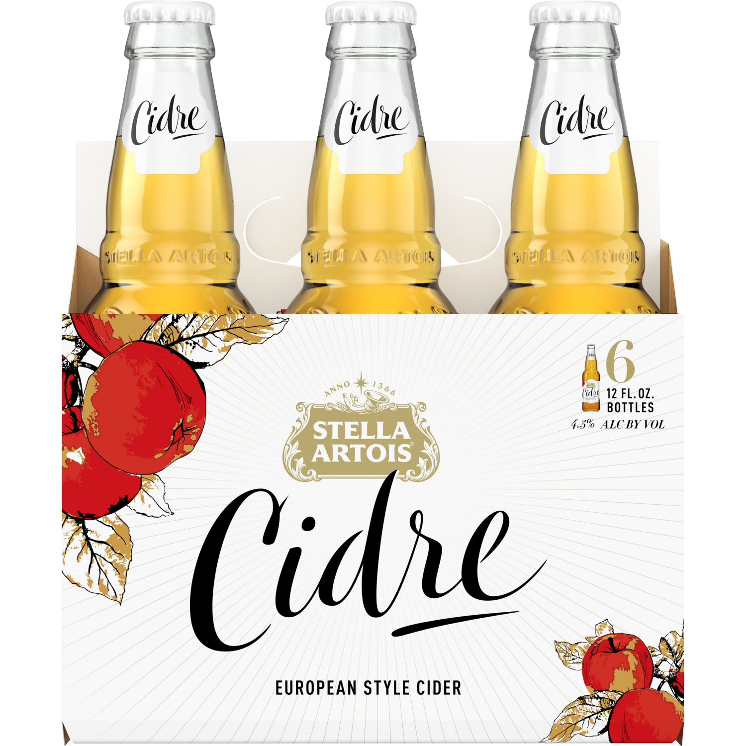 slide 1 of 3, Stella Artois Cidre, European Style Hard Cider, 6 Pack, 12 FL OZ Bottles, 4.5% ABV, 6 ct; 12 oz