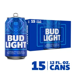 Bud Light Beer, 15 Pack Beer, 12 FL OZ Cans, 4.2% ABV