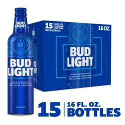 Bud Light American Lager Beer 15 Pack, 16 fl oz Aluminum Bottles