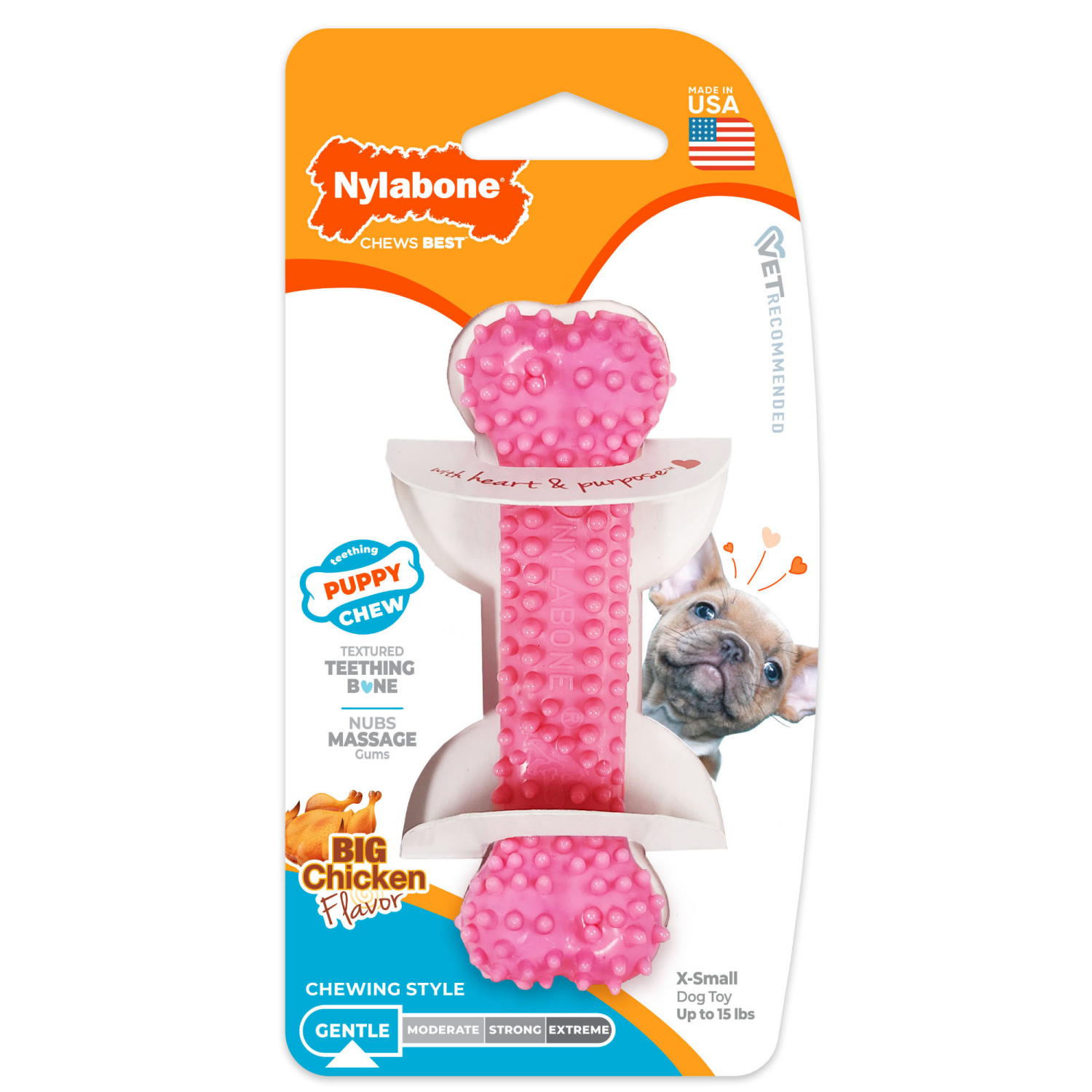 slide 1 of 2, Nylabone Puppy Teething & Soothing Flexible Chew Toy Chicken Pink X-Small/Petite - Up to 15 lbs.(1 Count), 1 ct