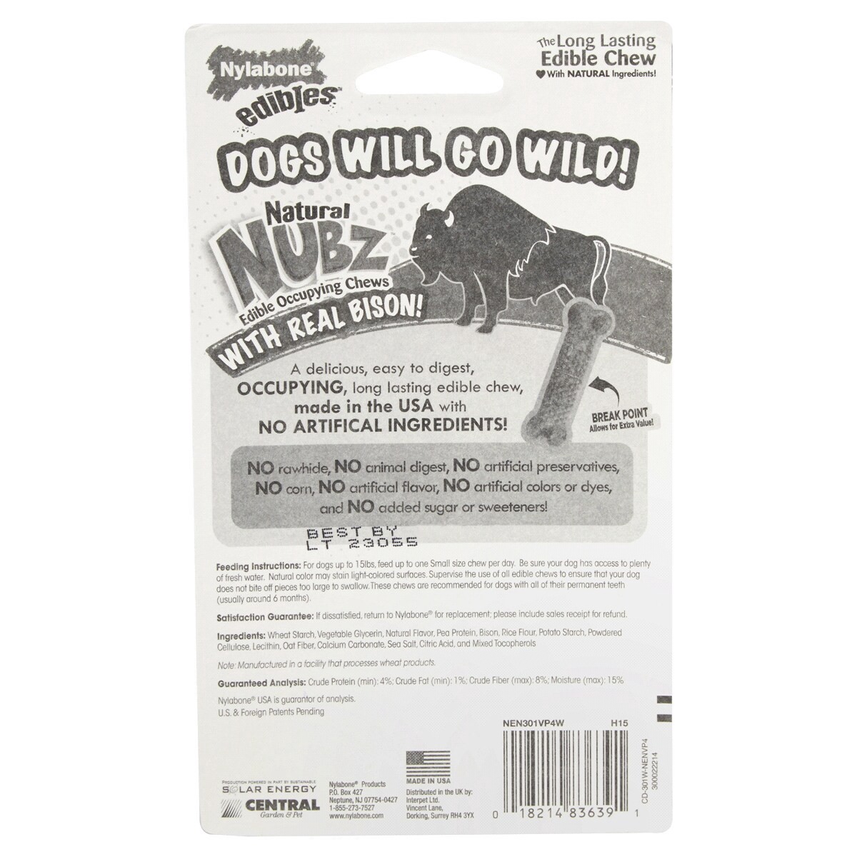slide 2 of 2, Nylabone Nubz WILD Natural Long Lasting Edible Bison Dog Chews Small - Up to 30 lbs.(4 Count), 4 ct