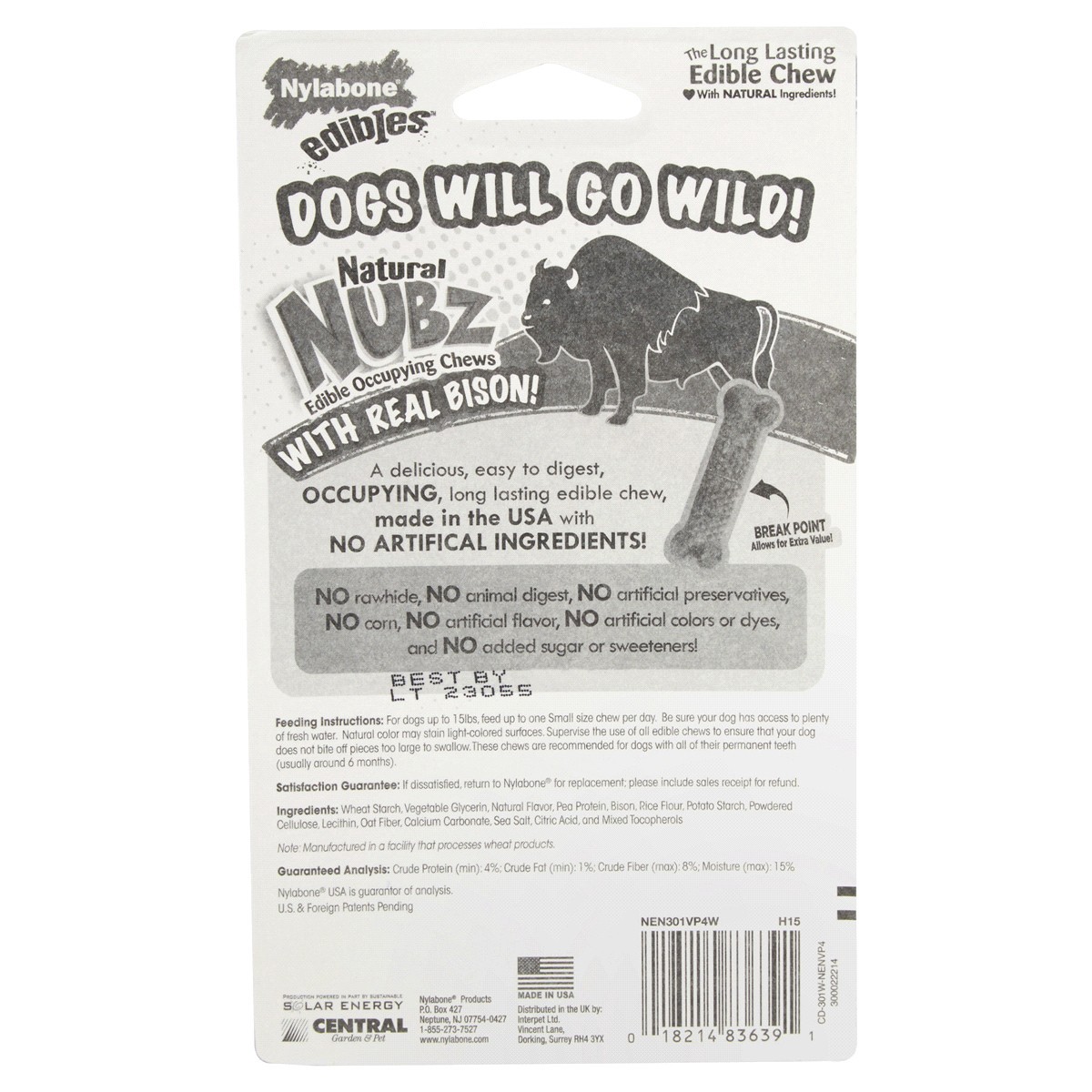 slide 2 of 2, Nylabone Nubz WILD Natural Long Lasting Edible Bison Dog Chews Small - Up to 30 lbs.(4 Count), 4 ct