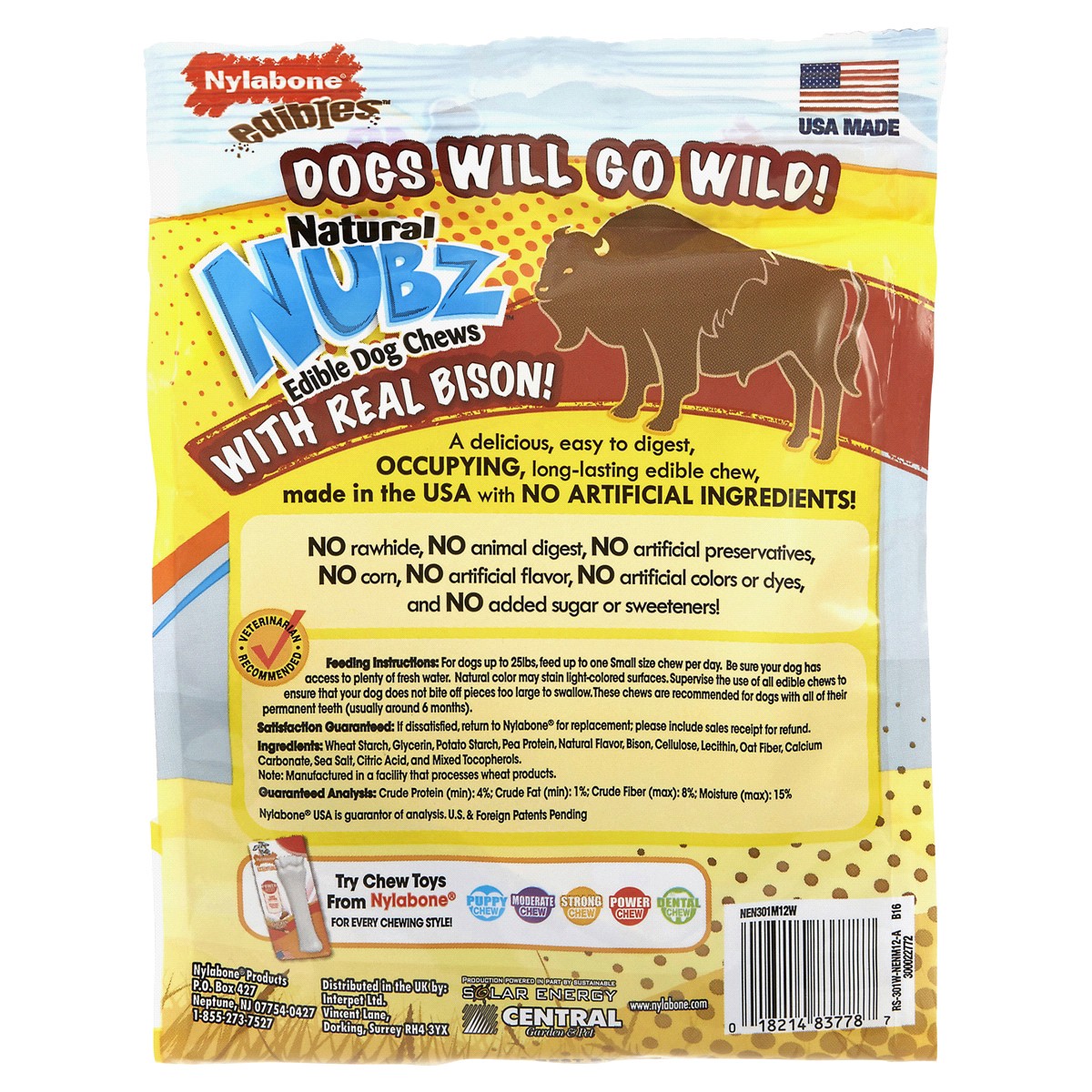slide 2 of 3, Nylabone Nubz WILD Natural Long Lasting Edible Bison Dog Chews Small - Up to 30 lbs.(12 Count), 12 ct