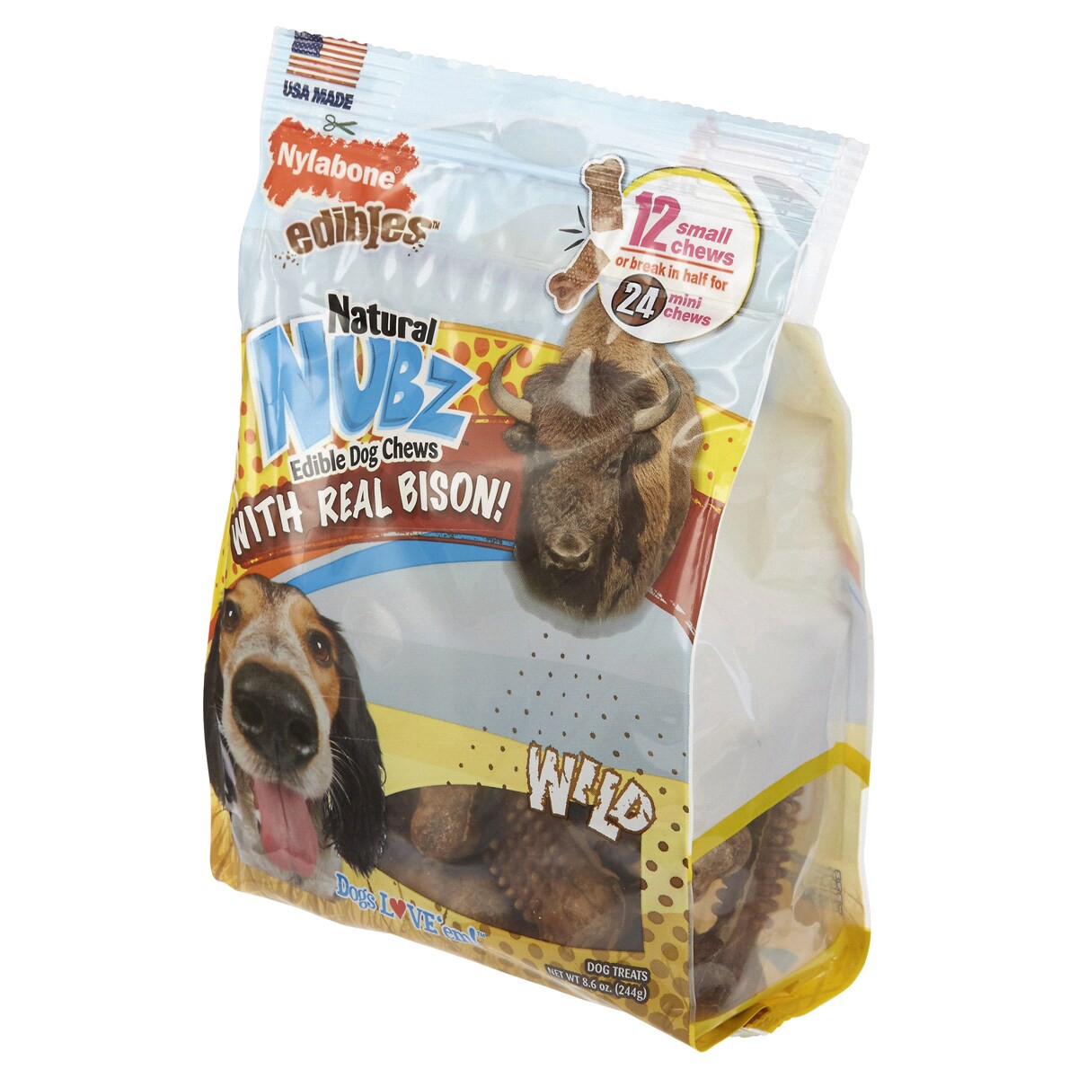 slide 3 of 3, Nylabone Nubz WILD Natural Long Lasting Edible Bison Dog Chews Small - Up to 30 lbs.(12 Count), 12 ct