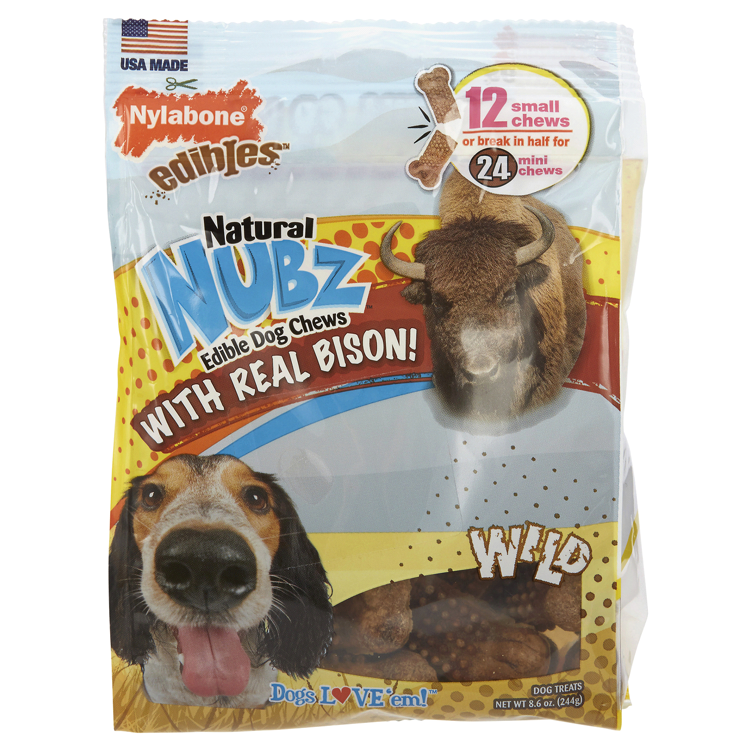 slide 1 of 3, Nylabone Nubz WILD Natural Long Lasting Edible Bison Dog Chews Small - Up to 30 lbs.(12 Count), 12 ct