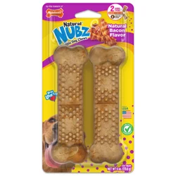 Nylabone Natural Nubz Long Lasting Bacon Dog Treats Jumbo - Up to 50 lbs.(2 Count)