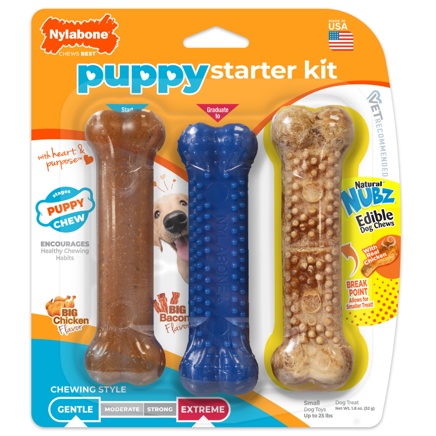 slide 1 of 4, Nylabone Puppy Starter Kit Dog Chew Toys & Treat Variety Small/Regular - Up to 25 Ibs.(1 Count), 3 ct