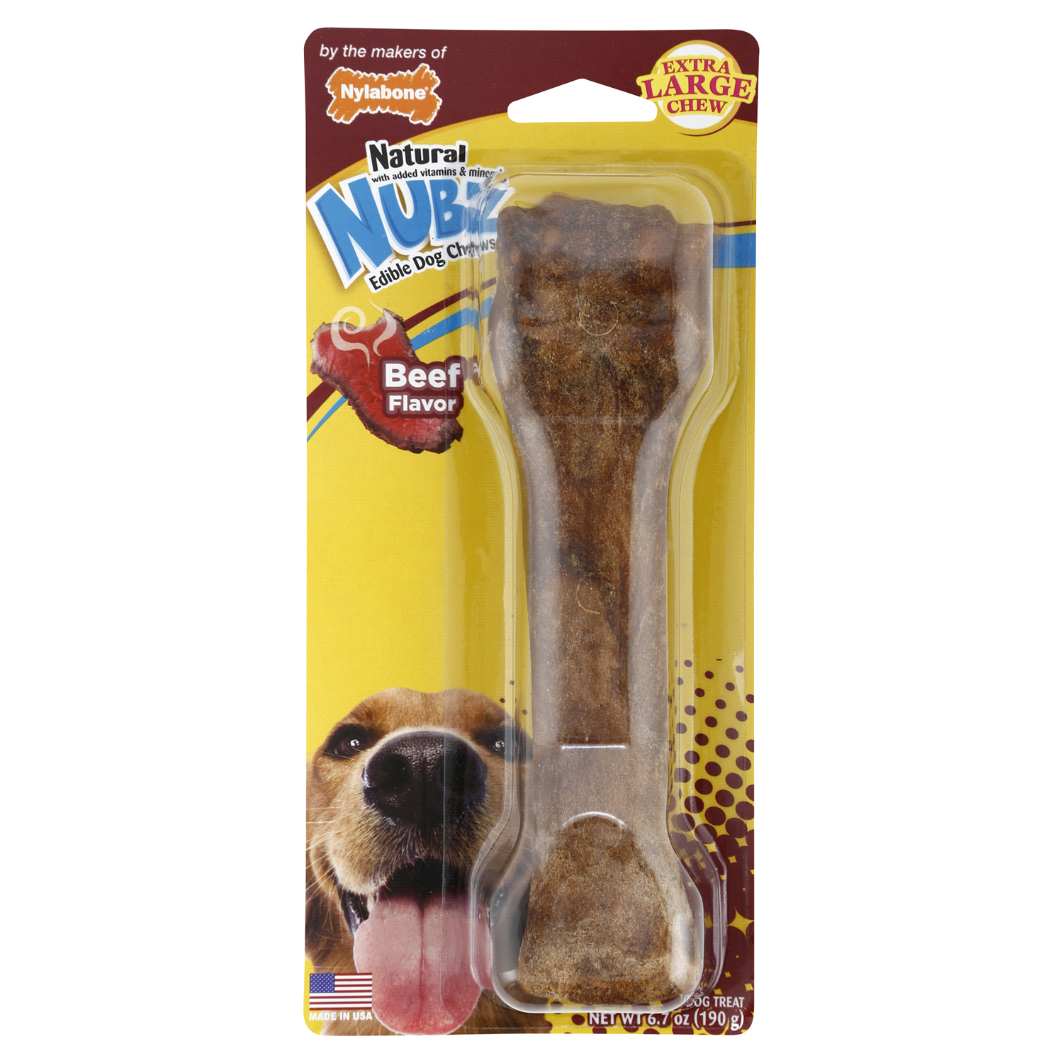 slide 1 of 2, Nylabone Natural Nubz Chew Beef Flavor Dog Treat Extra Large 6.7 oz, 6.7 oz