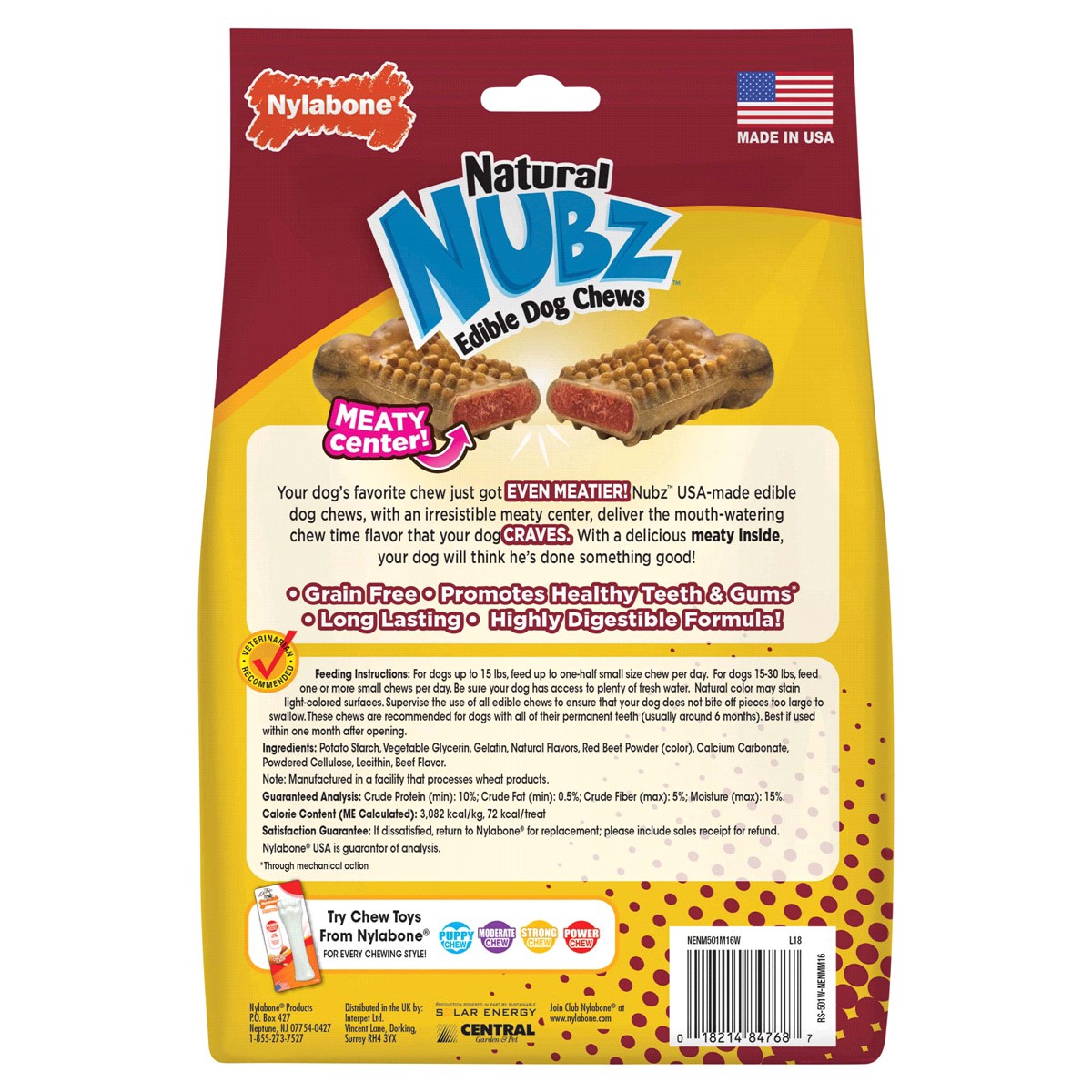 slide 2 of 2, Nylabone Nubz Meaty Center Natural Long Lasting Edible Dog Chews Beef Small - Up to 30 lbs.(16 Count), 16 ct