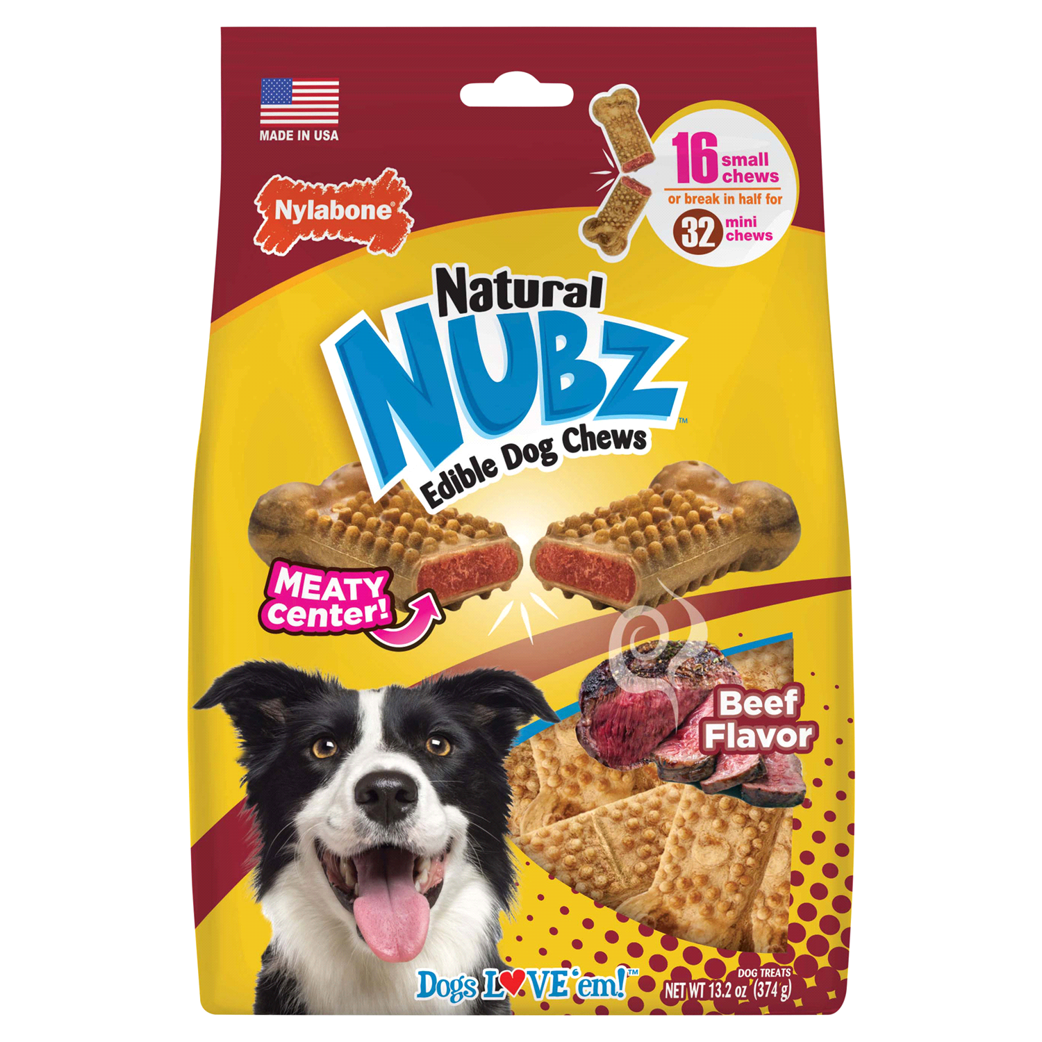 slide 1 of 2, Nylabone Nubz Meaty Center Natural Long Lasting Edible Dog Chews Beef Small - Up to 30 lbs.(16 Count), 16 ct
