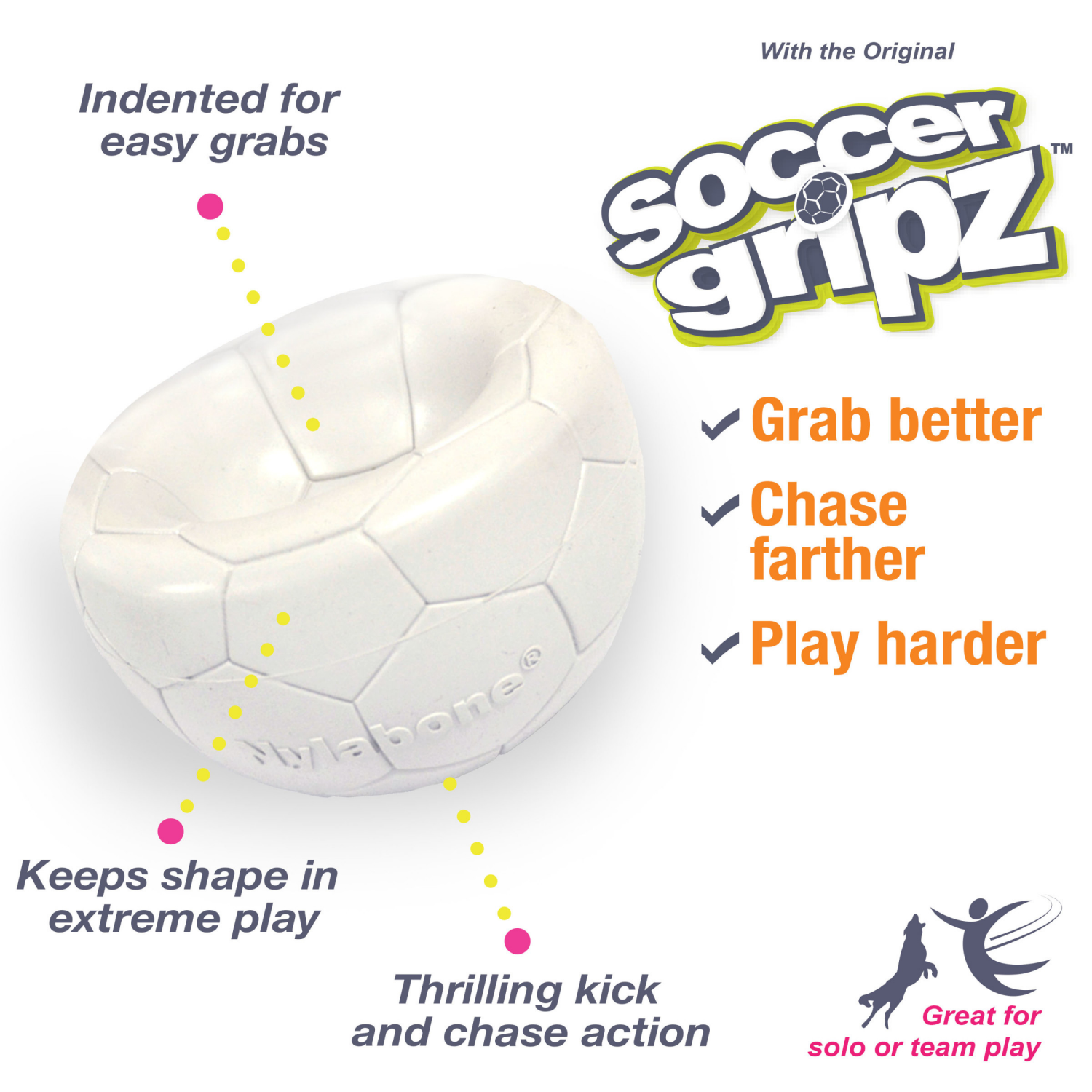 slide 2 of 3, Nylabone Power Play Gripz Dog Soccer Ball Medium/Wolf, 1 ct
