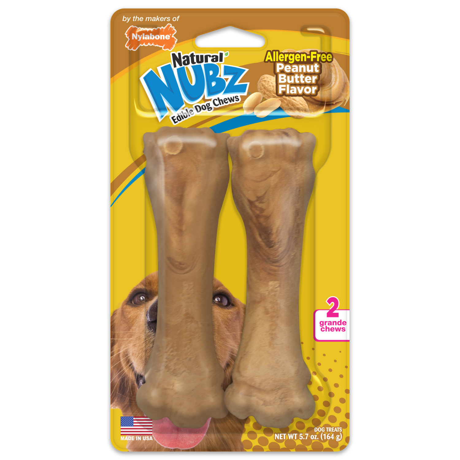 slide 1 of 3, Nylabone Nubz Peanut Butter Grande Chews Dog Treats, 2 ct