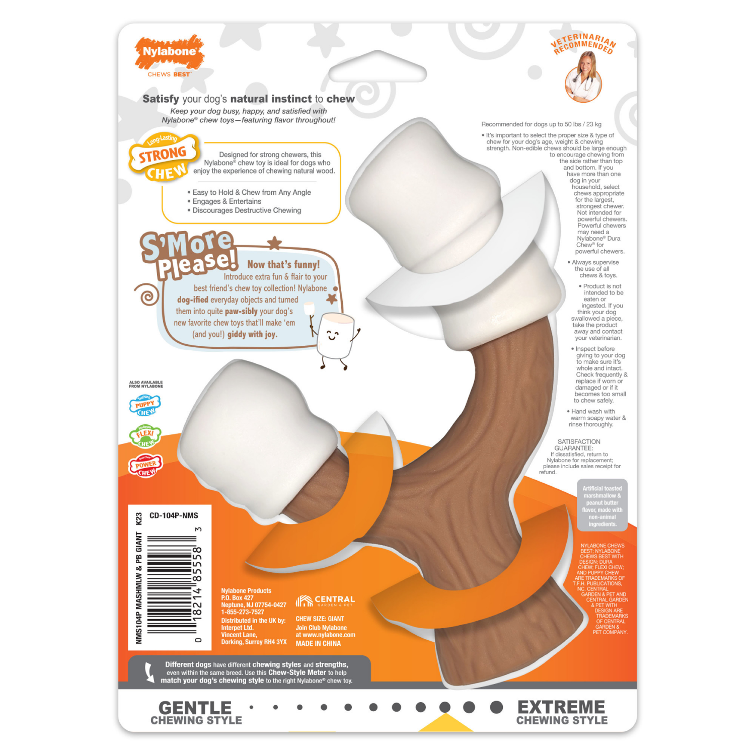 slide 2 of 4, Nylabone Strong Chew Marshmallow Stick Dog Toy Marshmallow & Peanut Butter Large/Giant - Up to 50 lbs.(1 Count), 1 ct