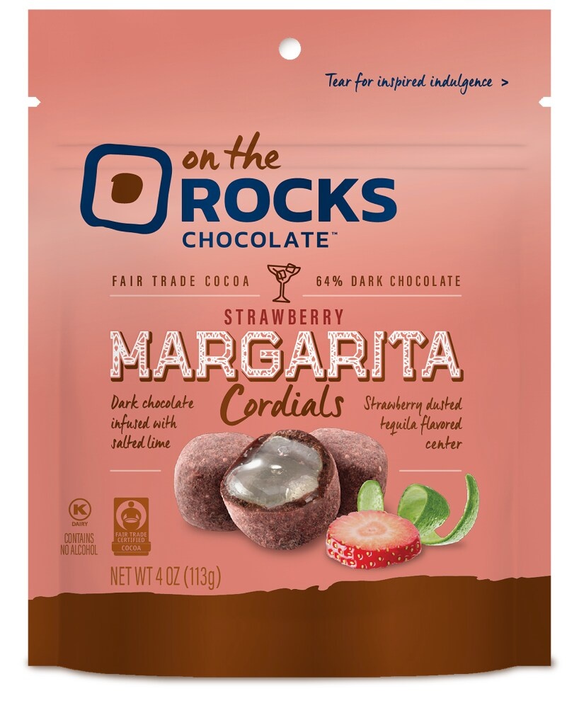 slide 1 of 8, On The Rocks Dark Chocolate Strawberry Margarita Cordials, 4 oz