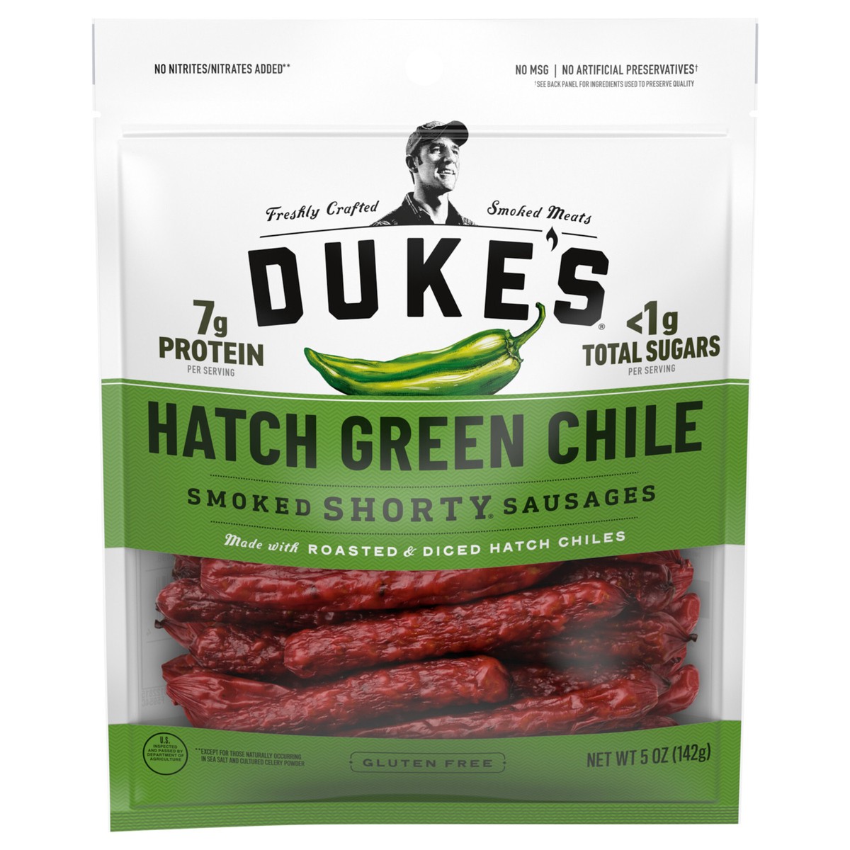 slide 1 of 5, Duke's Hatch Green Chile Smoked Shorty Sausages, 5 oz., 5 oz