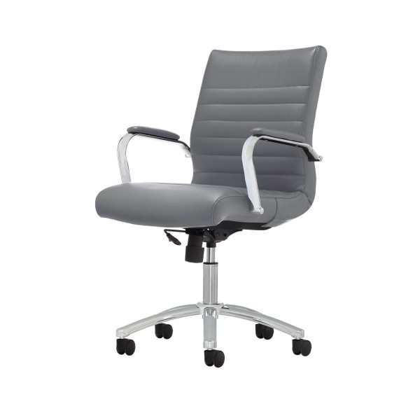 slide 5 of 10, Realspace® Modern Comfort Winsley Bonded Leather Mid-Back Manager Office Chair, Gray/Chrome, BIFMA Compliant, 1 ct