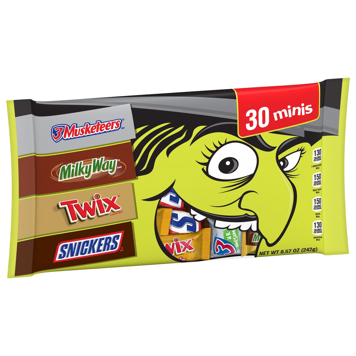slide 7 of 14, Mars Snickers, Twix, Milky Way & 3 Musketeers Minis Halloween Candy - 30 Ct, 8.57 Oz Bag, 30 ct