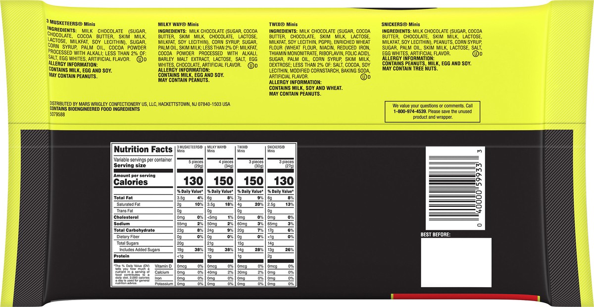 slide 6 of 14, Mars Snickers, Twix, Milky Way & 3 Musketeers Minis Halloween Candy - 30 Ct, 8.57 Oz Bag, 30 ct