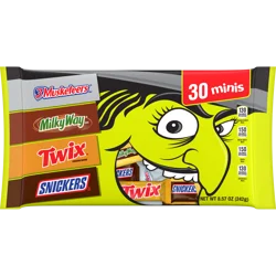 Mars Snickers, Twix, Milky Way & 3 Musketeers Minis Halloween Candy - 30 Ct, 8.57 Oz Bag