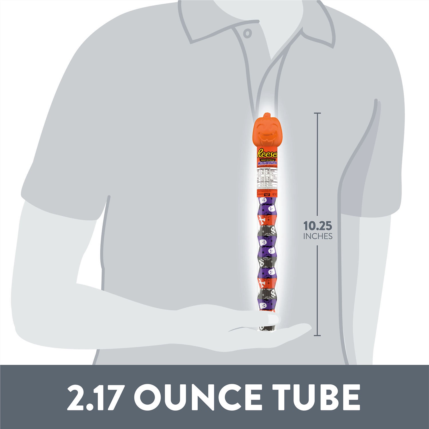 slide 2 of 6, REESE'S Miniatures Milk Chocolate Peanut Butter Cups, Halloween Candy Plastic Cane, 2.17 oz, 2.17 oz