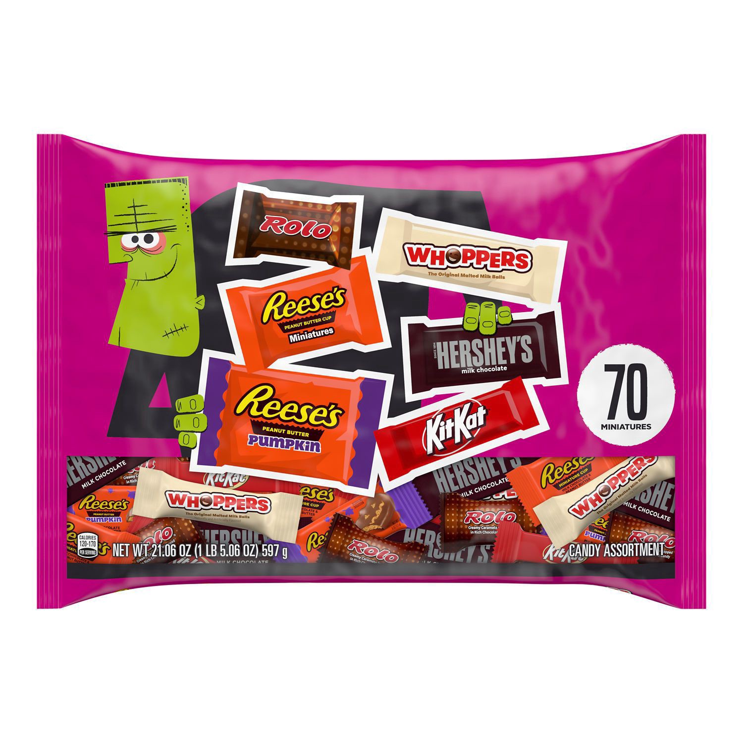 slide 1 of 1, Hershey's Hershey, Assorted Chocolate Flavored, Halloween Candy Variety Bag, 70 Ct, 21.06 Oz, 25.7 oz
