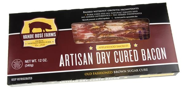 slide 1 of 1, Vande Rose Farms Applewood Smoked Artisan Dry Cured Bacon, 12 oz